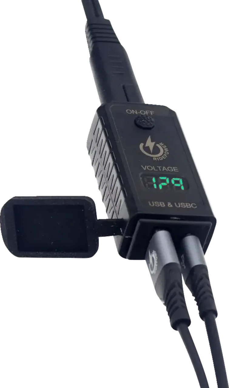 RidePower SAE to USB-C/USB Ports Adapter - Digital Voltage Indicator