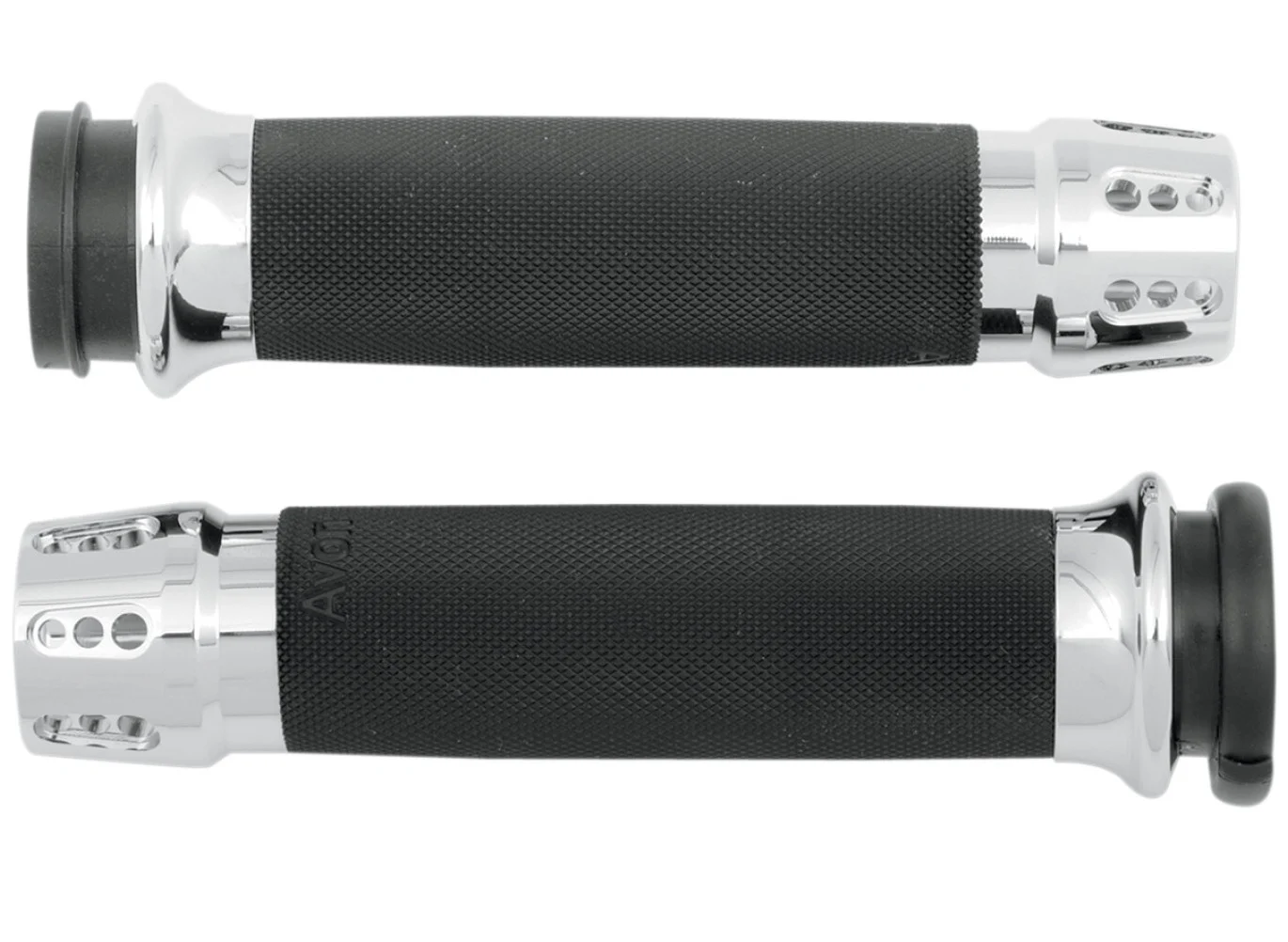Avon Gatlin Throttle by Wire Chrome/Black Handlebar Grips (CC-85-CH-FL-GAT)