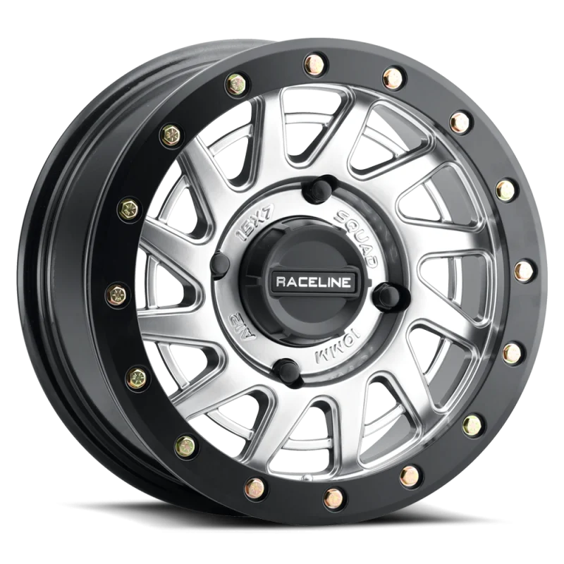 Raceline A12SB Squad 15x7in/4x137 BP/10mm Offset/110.18mm Bore - Silver & Black Ring Beadlock Wheel - A12SB-57037+10