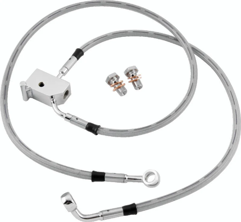 Twin Power 08-13 FLHR FLHT FLT Non ABS Models Stainless Steel Dot Brake Line Kit Rear Stock Length - 035894