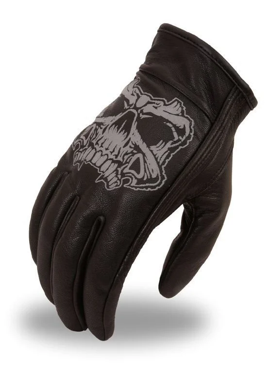First Manufacturing Reflective Skull Leather Driving Gloves